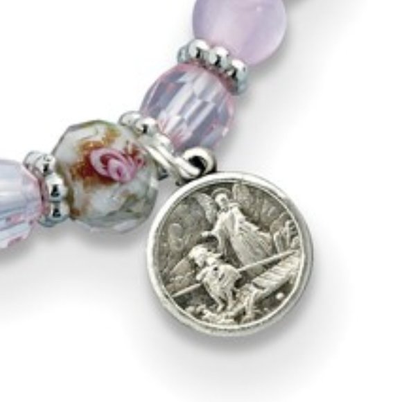 Silver-tone Purple Glass Beads Love Faith Mom w Guardian Angel Dangle Bracelet - Picture 2 of 5